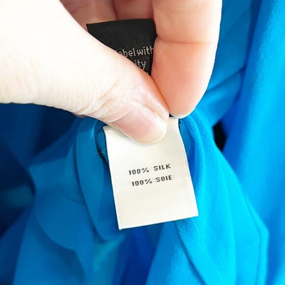 Diane Von Furstenberg Jezebel Tie Neck Chiffon Sheer Button Up Blouse Blue 6 - Picture 5 of 12